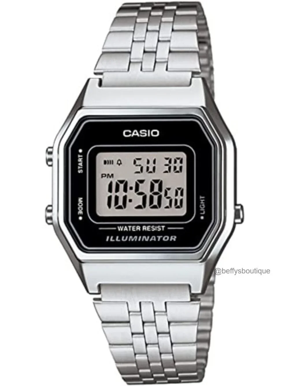 Women's Retro Digital Watch Resin Case Stainless Steel Band Stopwatch